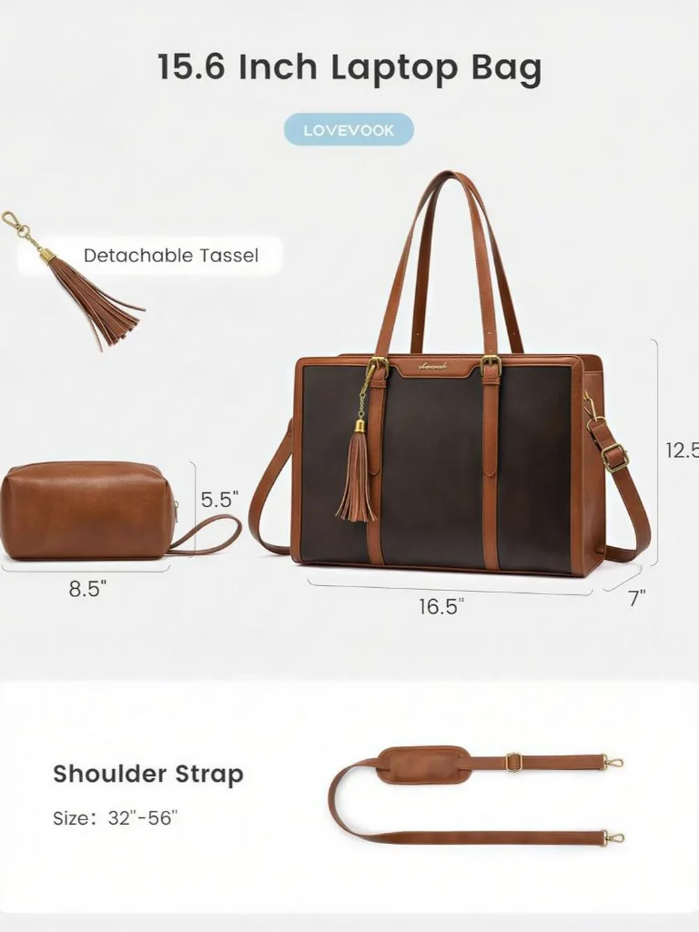 Vintage Leather Laptop Tote for Women – Elegant 15.6